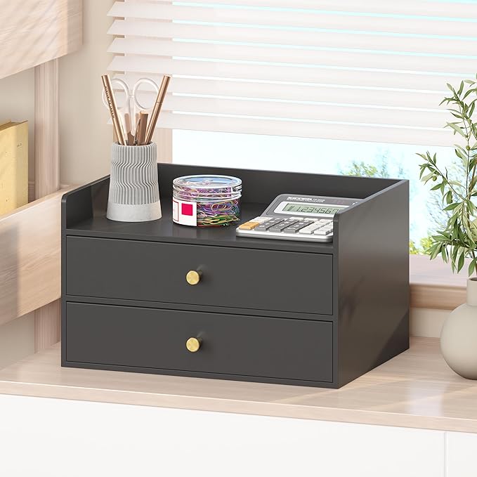 Bamboo Desk Organizer with Drawers Wooden Desktop Storage Drawers - Image 8