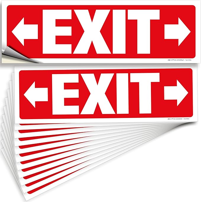 iSYFIX Exit Signs Stickers 12 Pack 12x4 Inch by iSYFIXPREMIUMSIGNS