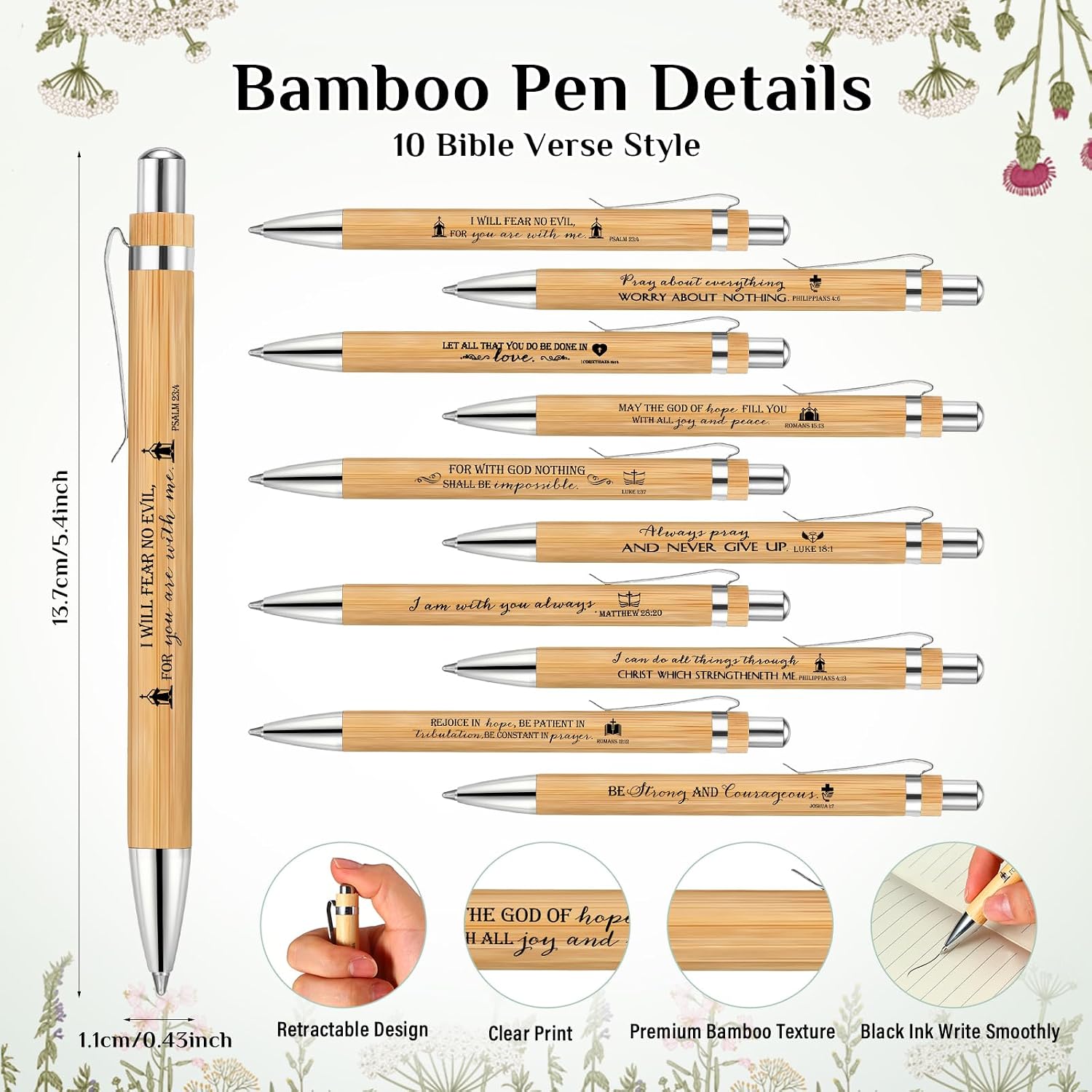 10 Set Christian Religious Gifts Bulk Include Bible Verse Pens and Inspirational Bookmarks Scripture Quote Bible Study Group Church Gifts for Christian Pastor (Bamboo)