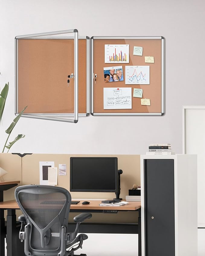 Mifuro 2 Pack 28"x26" Enclosed Bulletin Board, Lockable Weather-Resistant - Image 2