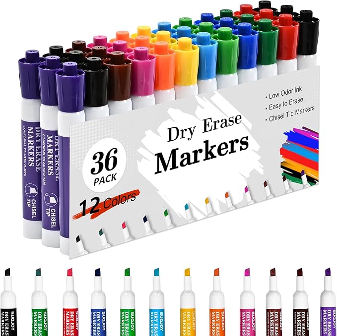 SUQJOY Dry Erase Markers, Chisel Tip Whiteboard Markers, Low Odor Dry Erase by SUQJOYOFFICE