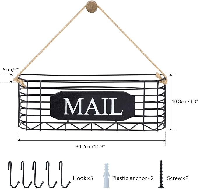 SRIWATANA Rustic Mail Key Holder, Mail Organizer Wall Mount - Image 7