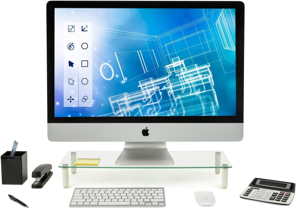 Mount-It! Glass Desktop Monitor Stand Riser, 22", 44 lbs