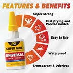 Super Glue Thick CA Glue Clear 30 Gram, Heavy Duty Superglue Instant - Image 4