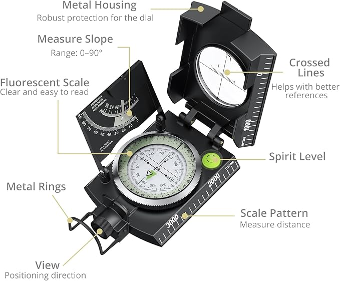 Anbte Compass Hiking Survival, IP65 Waterproof Metal Compass - Image 3