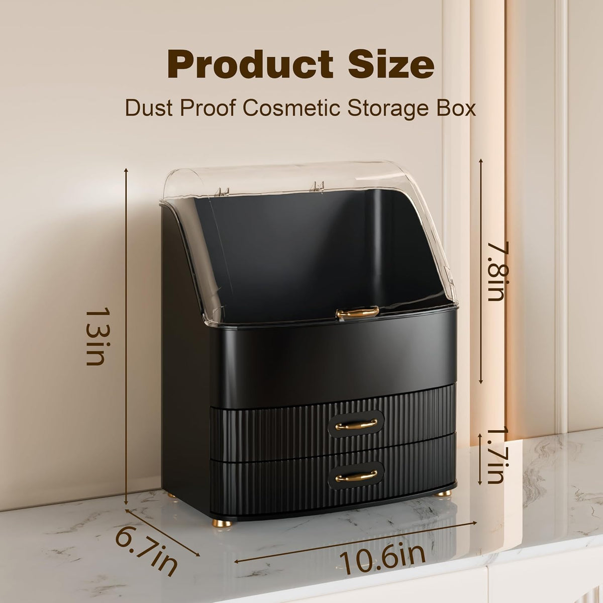 Makeup Organizer Countertop Vanity with Transparent Lid Drawers Waterproof Du...