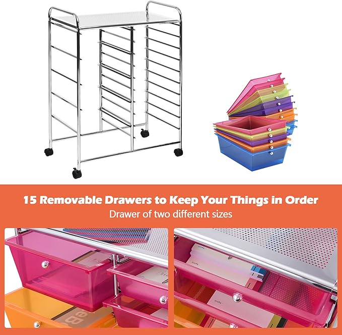 DORTALA 15-Drawer Rolling Storage Cart - Image 5