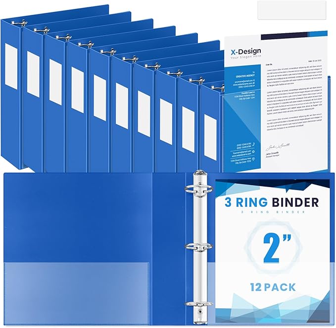 Henoyso 12 Pcs 3 Ring 2 Inch Binders Fits 8.5 x 11 Inch Letter Size Paper by Henoyso