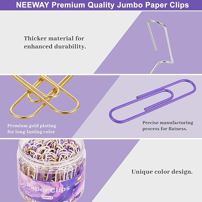 NEEWAY 200pcs Large Purple Paper Clips, 2 Inch Jumbo Paper Clip, Ceative - Image 3