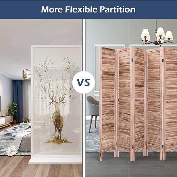 Giantex 6 Panel Wood Room Divider, 5.6 Ft Tall Folding Freestanding Partition - Image 6