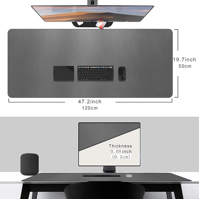 CENNBIE Desk Mat Pad Blotter Protector 47.2" x 19.6", PU Leather Desk Mat - Image 2