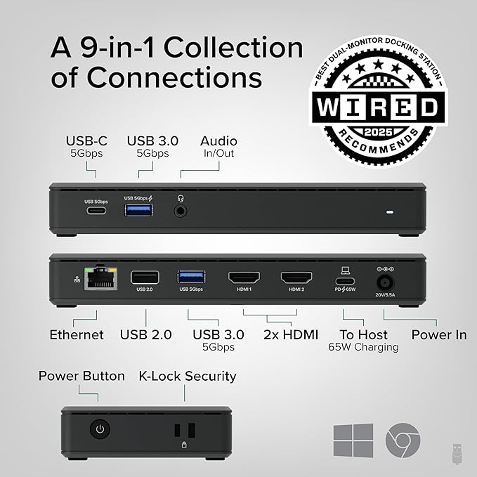 Plugable USB-C Docking Station Dual 4K 60Hz HDMI, 65W Charging, Gigabit Ethernet - Image 2