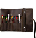handmade artist pencil case, leather artist roll, pencil, main product view