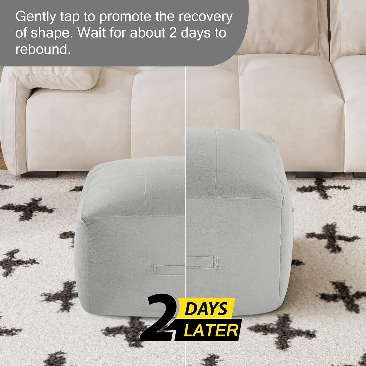 MeMoreCool Grid Square Pouf Ottoman Foot Rest 20x20x15 Inches, Light Grey