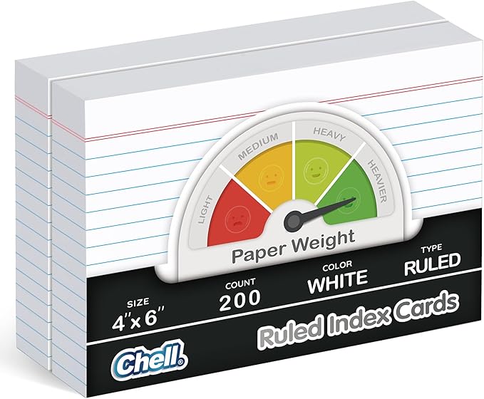 Chell Extra Heavyweight Ruled Index Cards 4x6 Inch, No Bleed-Through, Ruled by chell