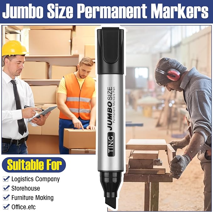 Fuutreo 10 Pack Jumbo Permanent Markers Bulk Large Chisel Tip Permanent Markers - Image 6