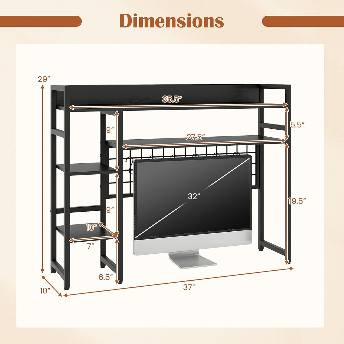 GIANTEX Desktop Bookshelf, 37" Desk Shelf for Up to 32" Computer Mo...