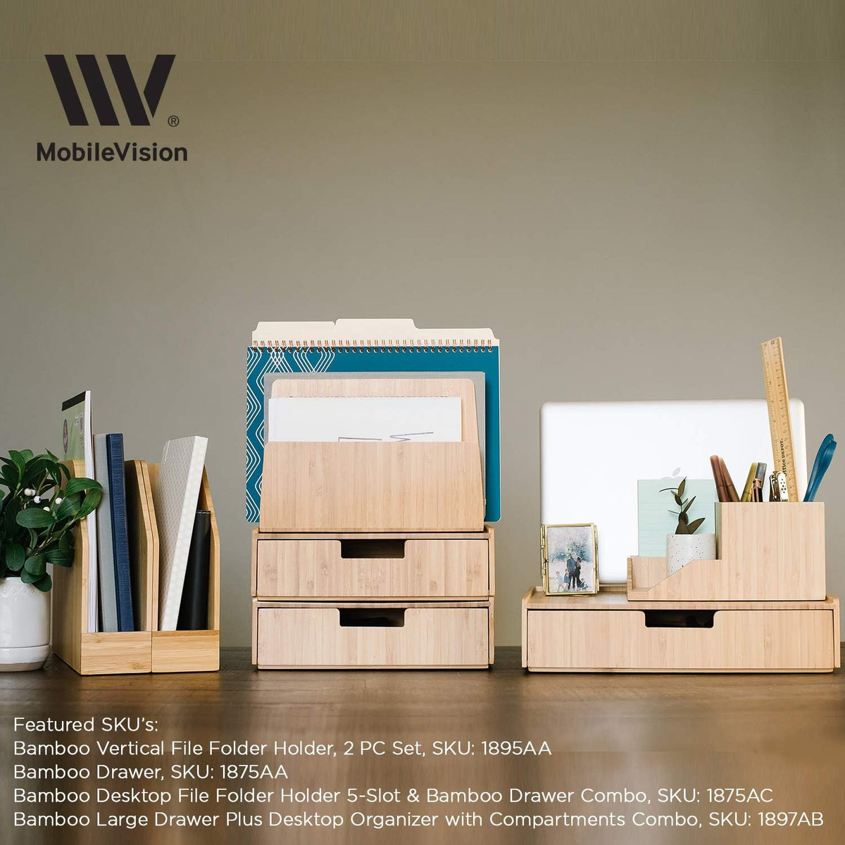 Mobilevision Large Bamboo Drawers (Set of 2) For Monitor Stand & Stackabl...