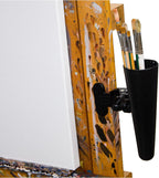 clip-on paint brush holder, 360-degree adjustable artist caddy showing dimensions