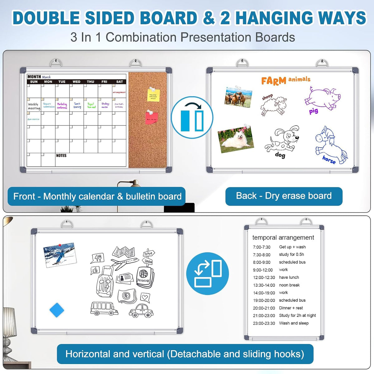 Calendar Whiteboard for Wall, 36" x 24" Double Sided Monthly Dry Er...