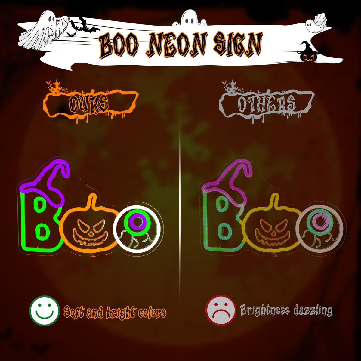 Halloween Neon Sign Boo Lights for Wall Pumpkin LED Signs for Bedroom Window ...