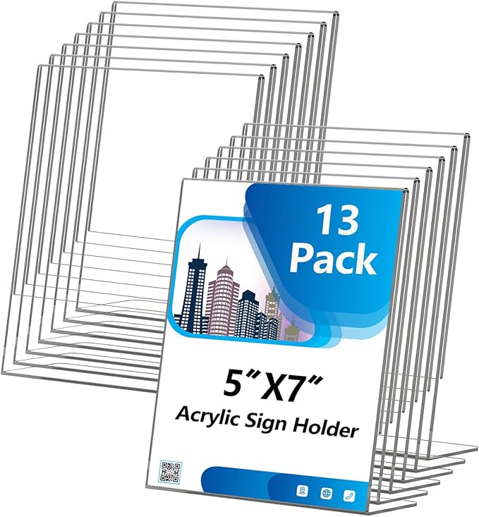 Acrylic Sign Holder 5x7 Inches, 13 Pack Clear Plastic Table Flyer Display Stand by Unknown