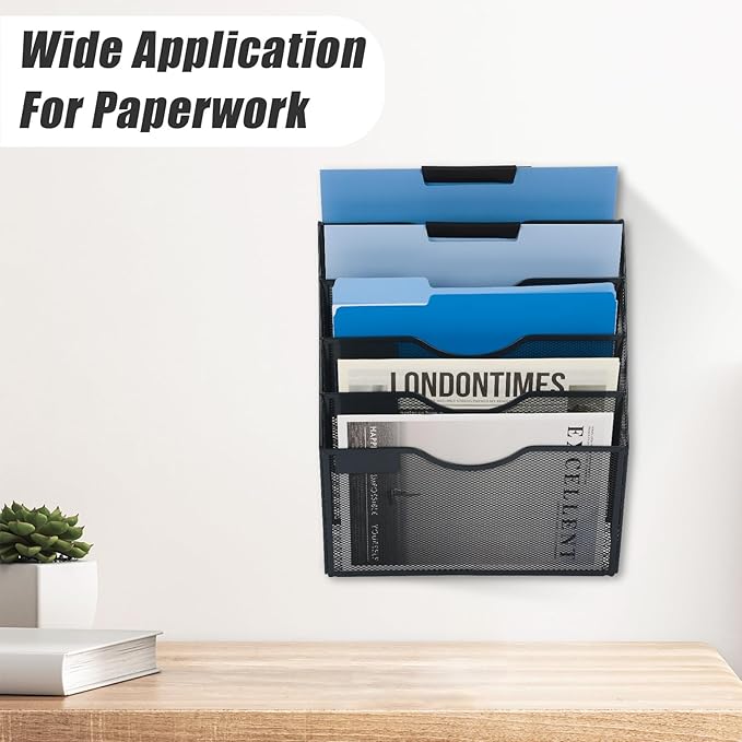 EASEPRES 5 Pocket Mesh Hanging Wall File Organizer, Wall Mounted Mail Paper - Image 7