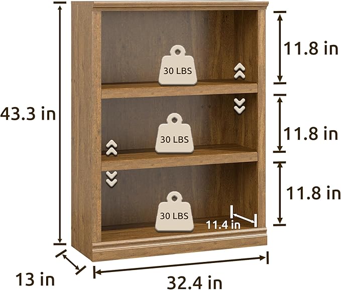 Bevfint 43 in Tall Bookcase, 3-Tier Bookshelf Open Storage, 33 inch Wide Floor - Image 2