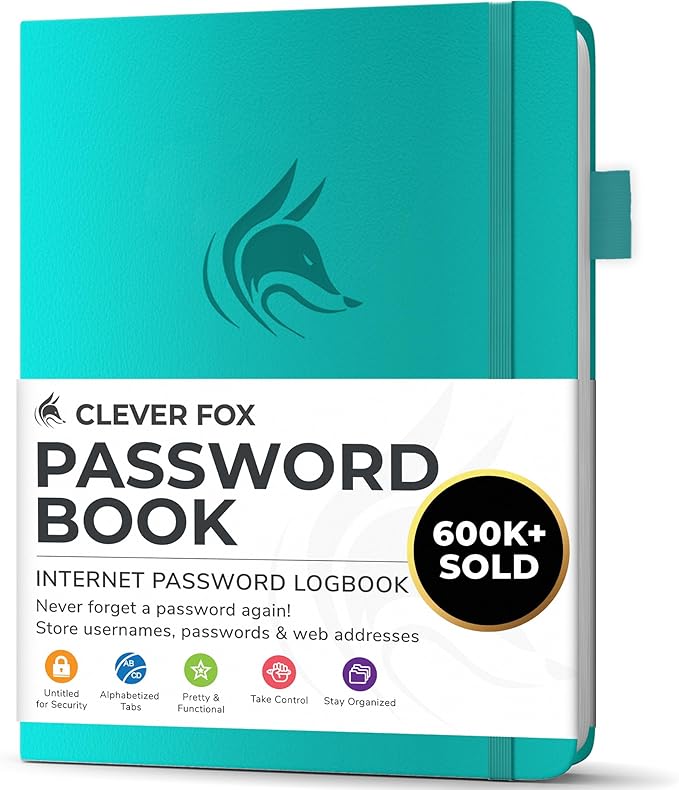 Clever Fox Password Book with alphabetical tabs. Internet Address Organizer by CleverFox