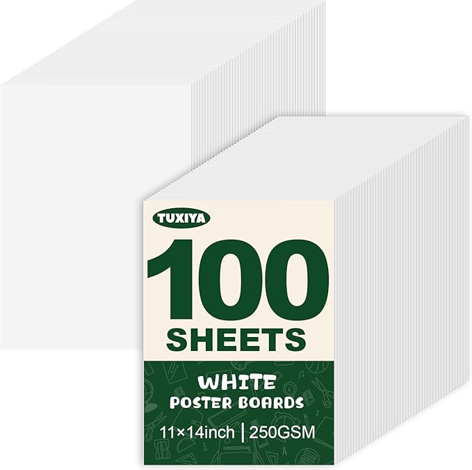 TUXIYA 100 Pack White Poster Board, 250GSM/92LB Heavy-Weight Blank Poster Board by Unknown