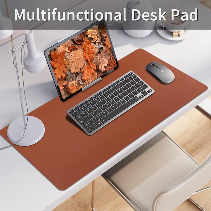 Bloss Brown Leather Desk Pad Protector, Office Desk Mat, Large Mouse Pad - Image 2