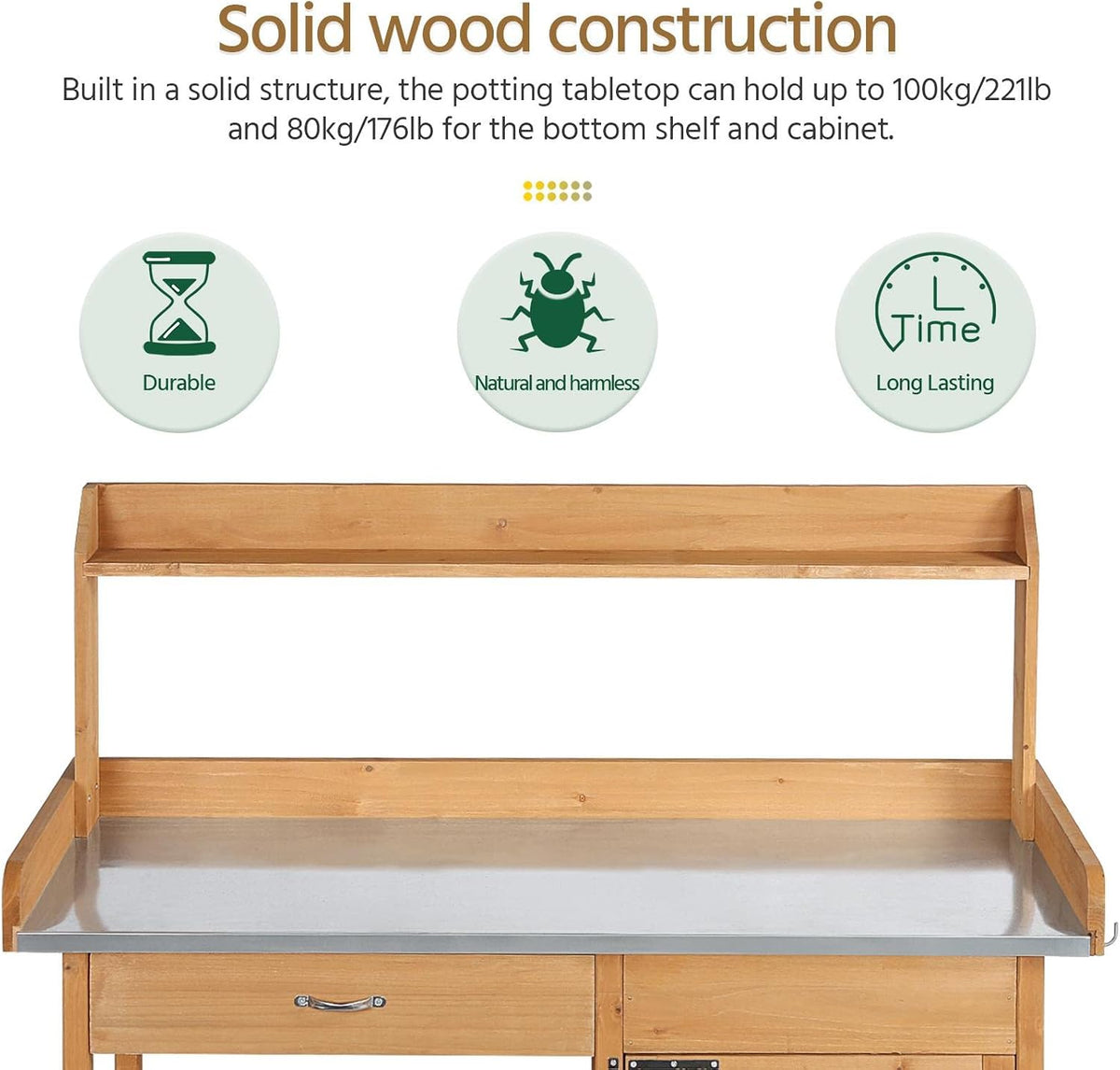 Yaheetech Potting Bench Outdoor Potting Table with Storage,Natural Wood