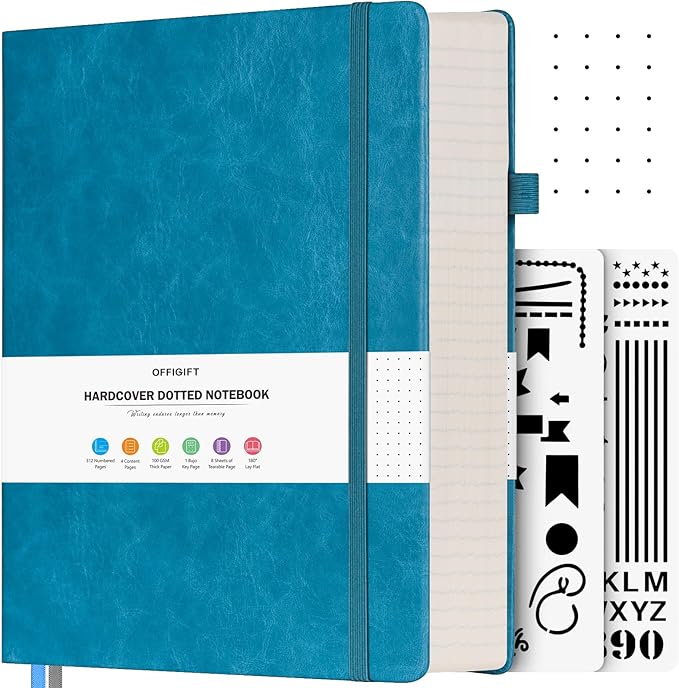 OFFIGIFT Bullet Dotted Journal, Large A4 Hardcover Leather Journal, 312 by OFFIGIFT