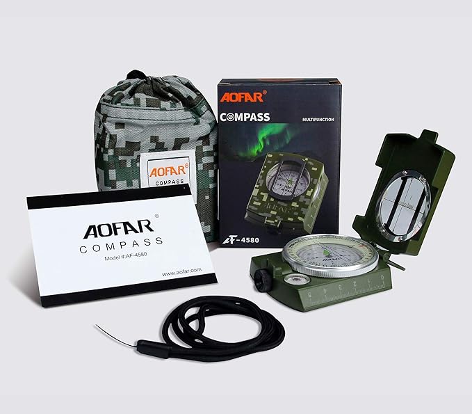 AOFAR Military Compass, AF-4580 Lensatic Sighting, Waterproof and Shakeproof - Image 6