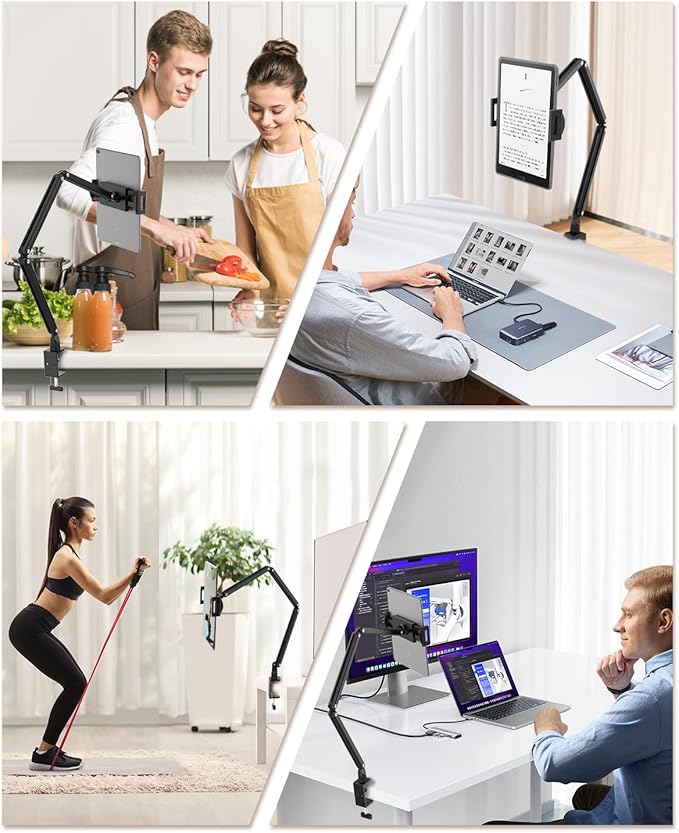 Tablet Stand for Desk/Bed, Adjustable iPad Holder Clamp Mount, Foldable Tablet - Image 6