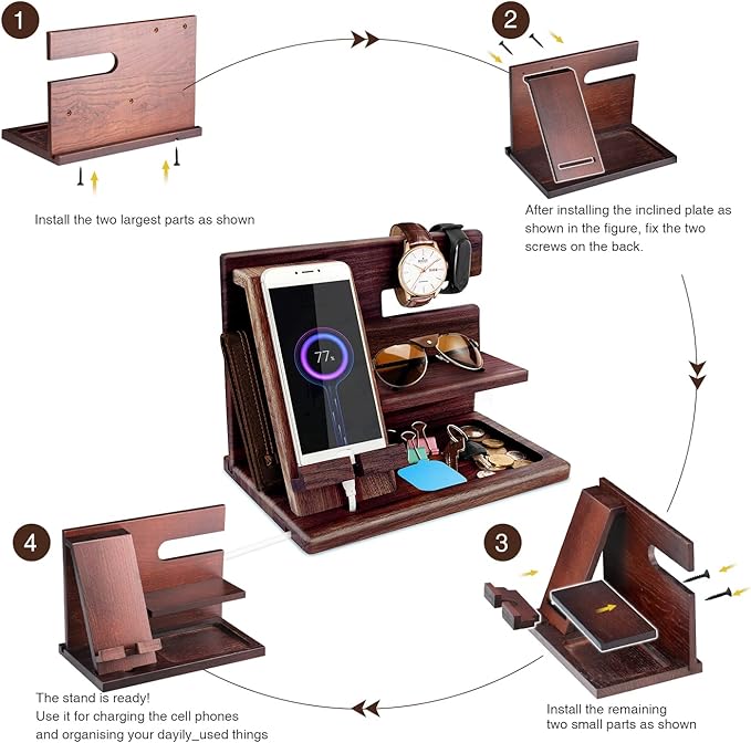 Gifts for Men Bedside Organiser Wood Phone Docking Station Dad Birthday Gifts - Image 3