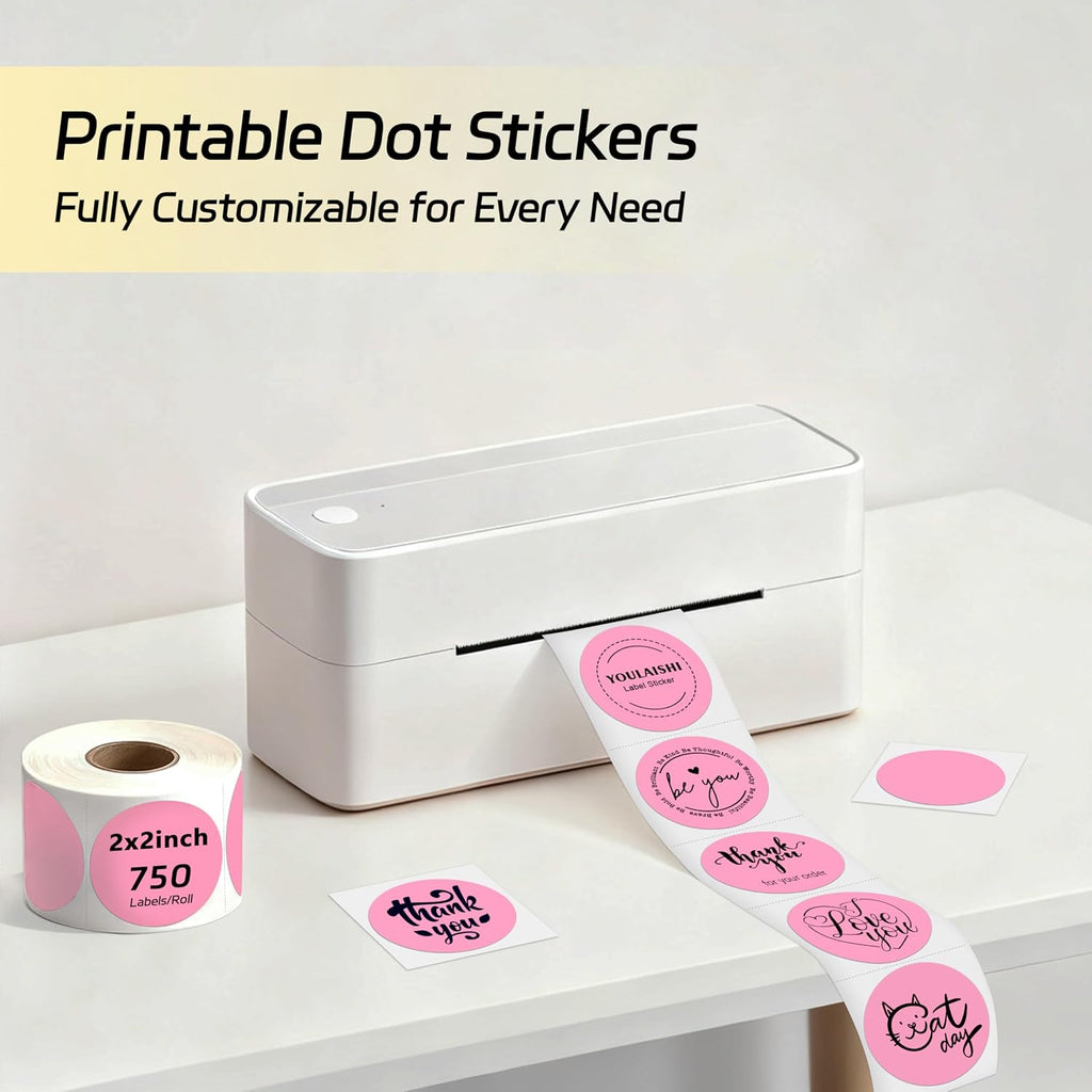 2 inch Dot Stickers Labels Circle Garage Sale Sticker 750Pcs Round Thermal Printer Stickers Printable Writable Price Labels for Yard Sale, Pink