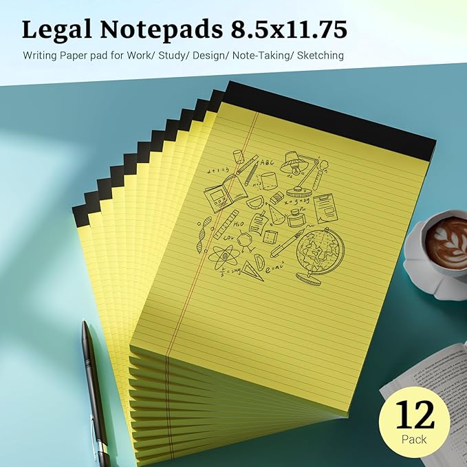Yellow Legal Pad, 8.5 x 11 College Ruled Notepad, 12 Pack Legal Notepads 8.5 x - Image 7