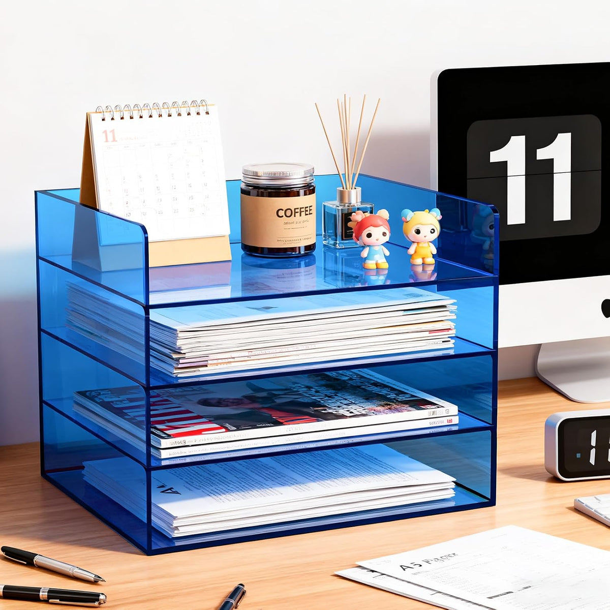 Gelite Acrylic File Organizer for Desk 4 Tiered Stackable Letter Tray Office ...