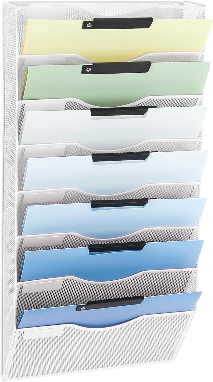 EASEPRES 8 Pocket Mesh Hanging Wall File Organizer, Wall Mounted Mail Paper by EASEPRES