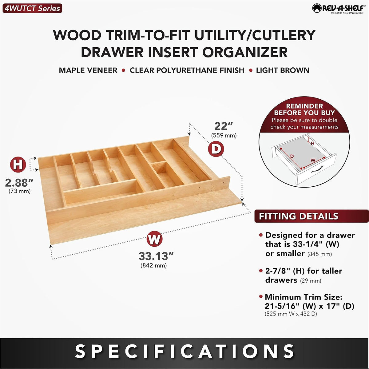 Rev-A-Shelf Trimmable Wooden Silverware Drawer Divider and Organizer