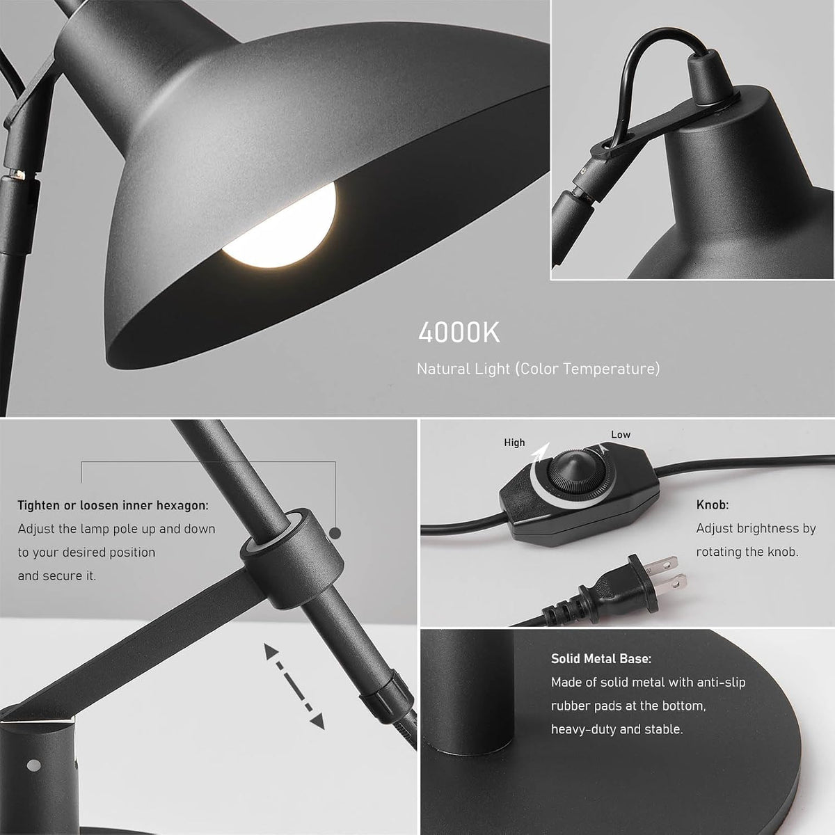 Desk Lamp Modern Industrial 100% Metal Adjustable Table Lamp 24", Natura...