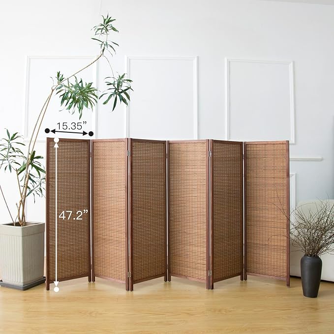 Furnnylane 6 Panel Short Room Divider Screen, Small Bamboo Panel Divider - Image 5