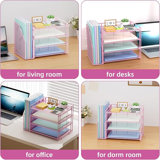 Marbrasse Desk Organizer and Accessories，4-Tier Paper Letter Tray Organizer - Image 6