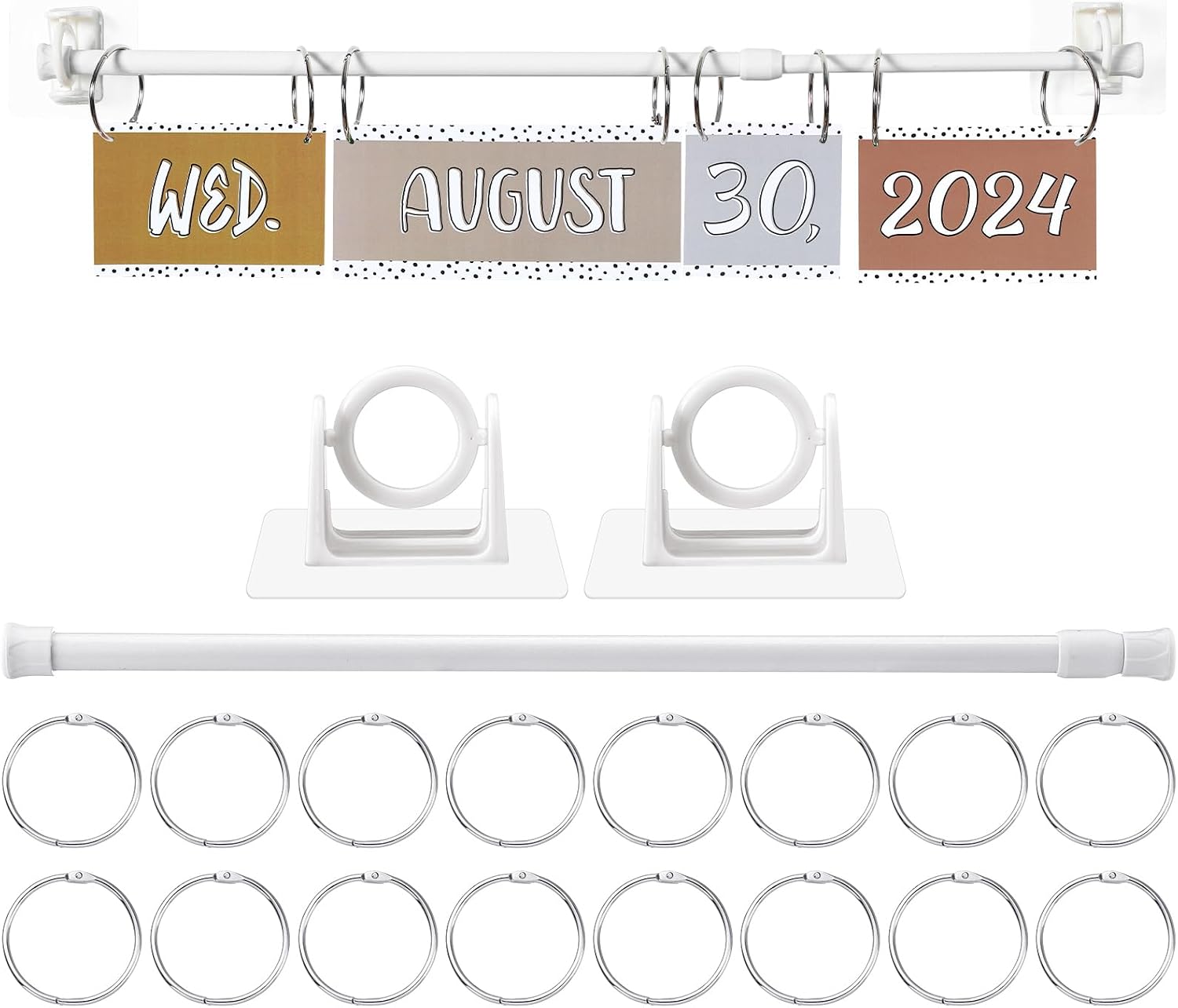 Briwooody Adjustable Flip Calendar Holder Set 16-29 Inches, White | Back to School Anchor Chart Rod Date Cards Holder for Classroom Elementary Teacher Supplies Whiteboard Home Decor