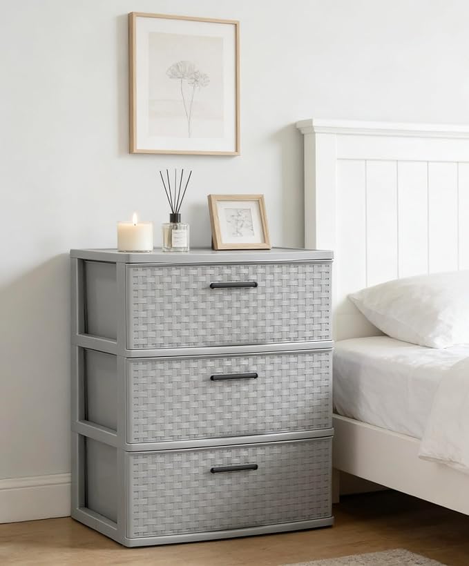 3 Drawer Wide Weave Tower color：Cement - Image 2