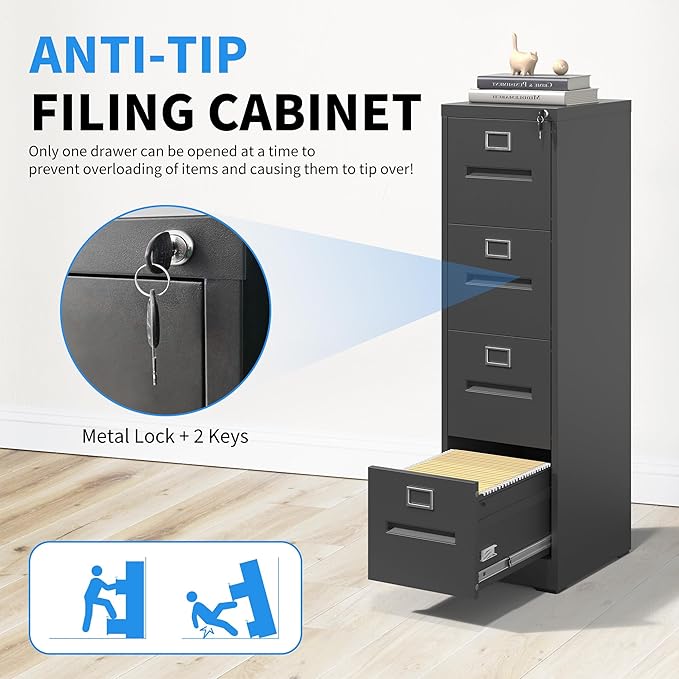 Yukimo 4 Drawer File Cabinet, Vertical File Cabinet - Image 5