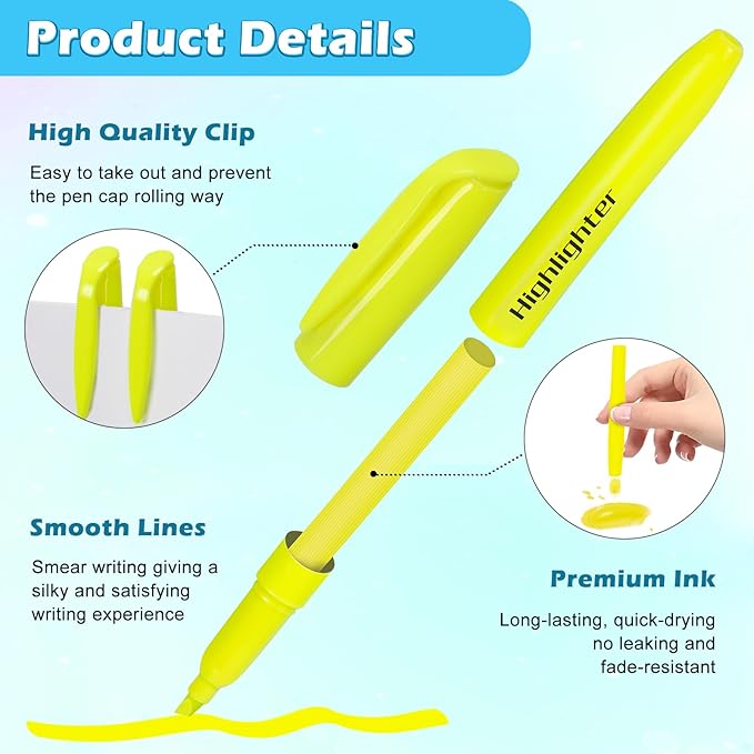Duchong 30 Yellow Highlighters, Chisel Tip Dry-Quickly Highlighter Markers - Image 3