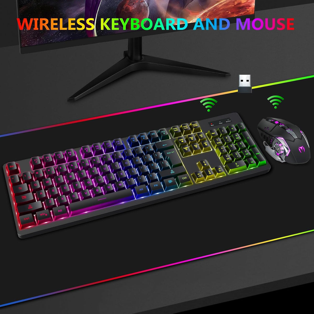 Wireless RGB Gaming Keyboard and Mouse - Rechargeable RGB Backlit,Long Batter...