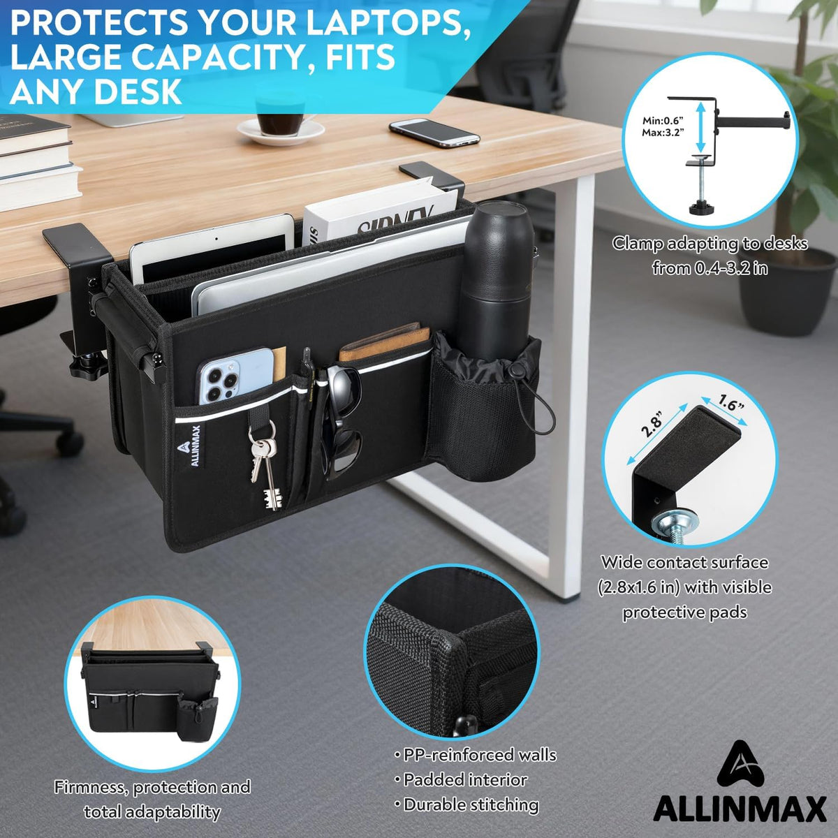 Side Desk Laptop Holder for Up to 3 Laptops, Side Desk Organizer with Adjusta...